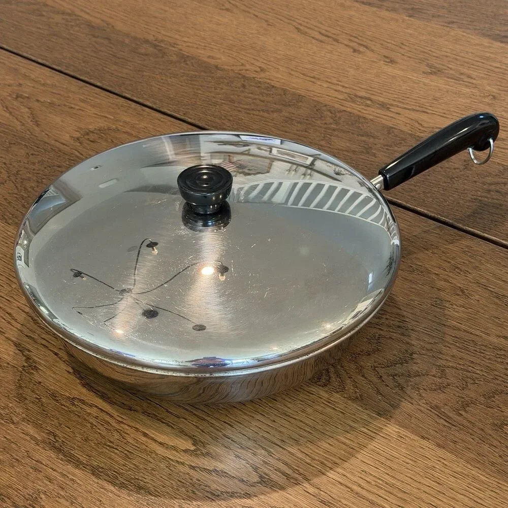 Vintage Revere Ware 12” Skillet Fry Pan Lid Tri-Ply Disc Bottom 2062 Stainless